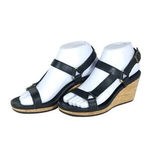 Teva Women’s Arrabelle Universal US6,5 Black Leather Cork Strappy Wedge Sandals